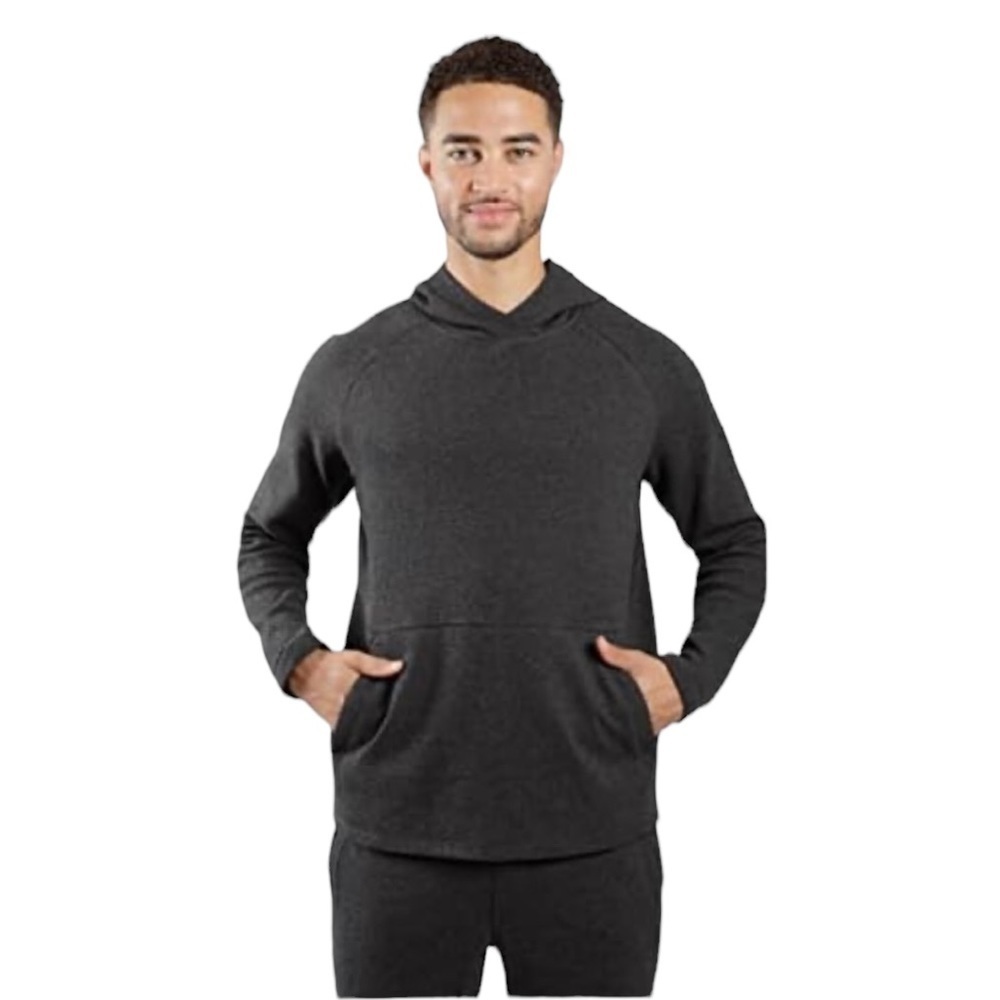 90 Degrees By Reflex Textured Pullover Hoodie With Pocket Charcoal Grey Men's S